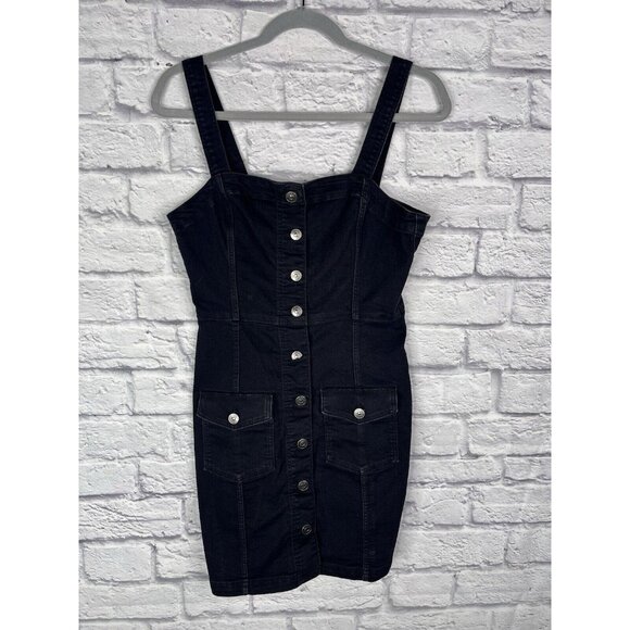 H&M DIVIDED Women's Black Denim Button Front Overall Dress Small - Picture 1 of 4
